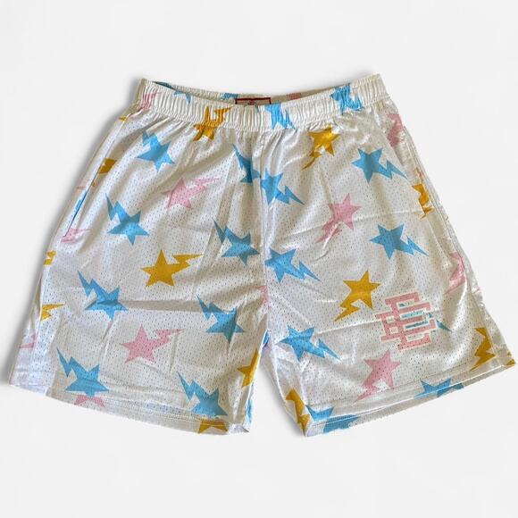 Eric Emanuel x Bape shorts white/yellow/blue/pink - size M - Picture 1 of 3